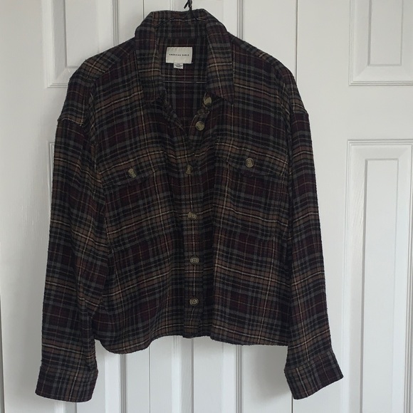 American Eagle Outfitters Maroon and Brown Plaid Shirt - Picture 3 of 10